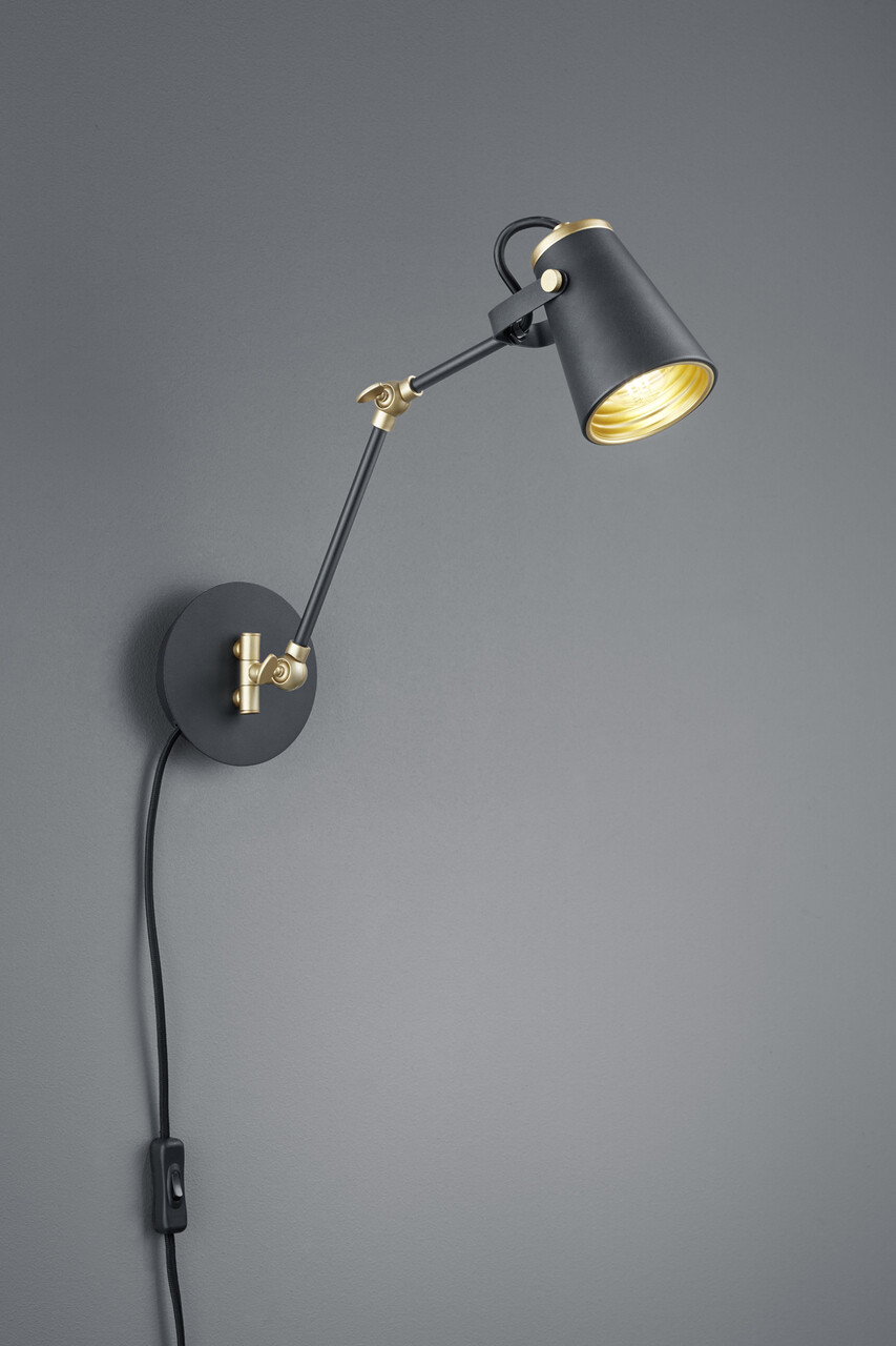 Lampa de perete Edward, TRIO, 12x25 cm, 40W, 1x E14, metal, negru mat/auriu - imagine 5